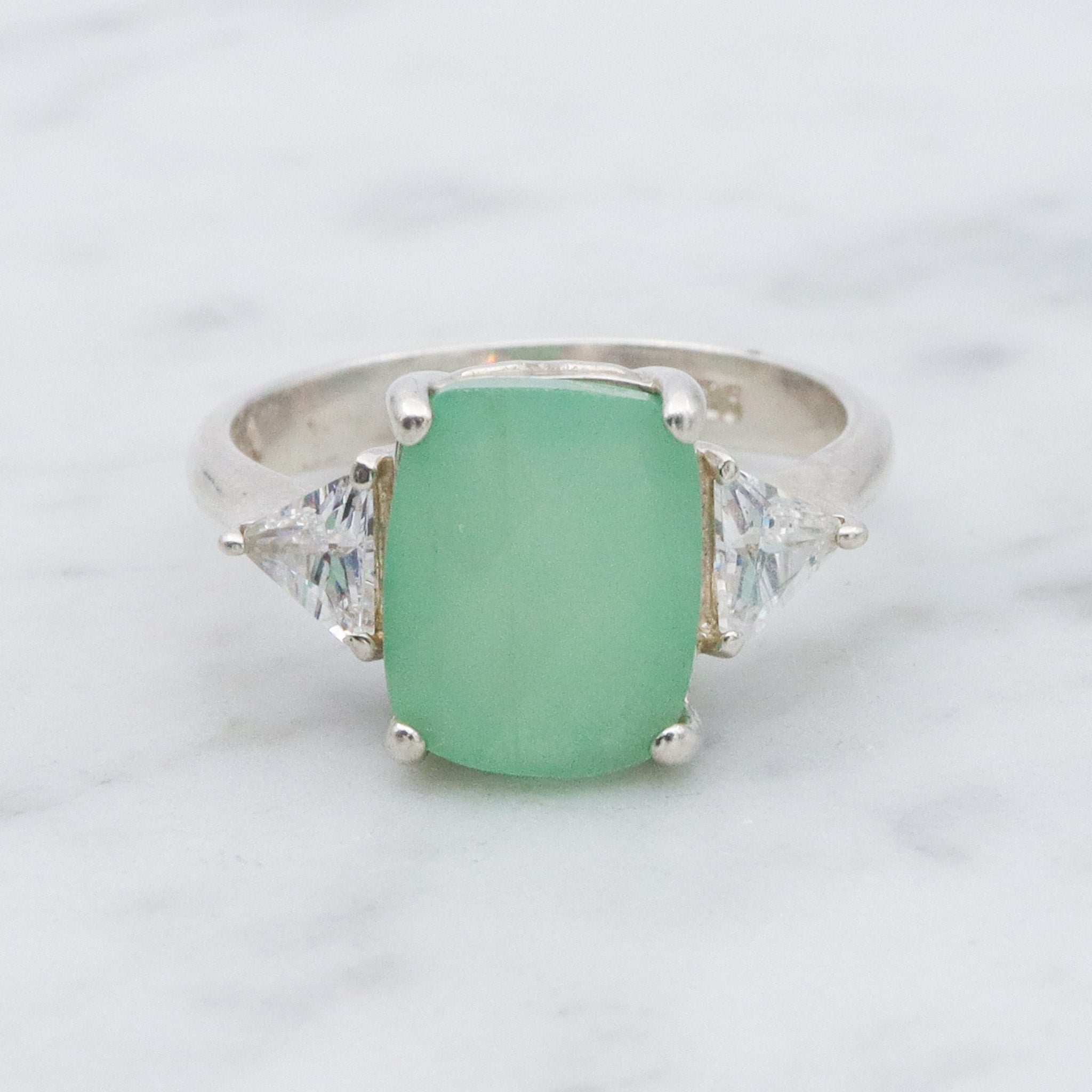 Vintage sterling silver chalcedony & cubic zirconia cocktail ring, sz 7